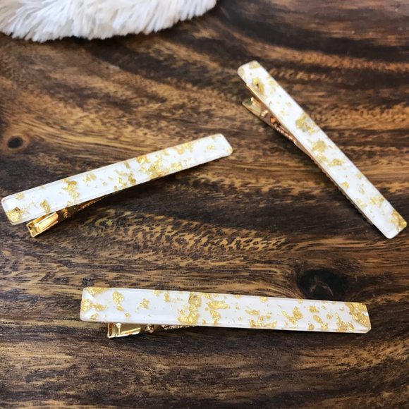 White Gold Flake Acetate Alligator Clip R - Picture 2 of 3